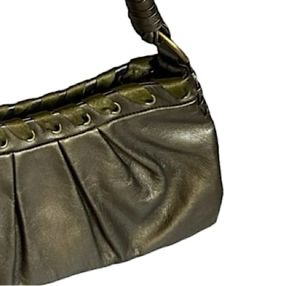Via Spiga Metallic Bronze Genuine Leather Woven Small Shoulder Bag